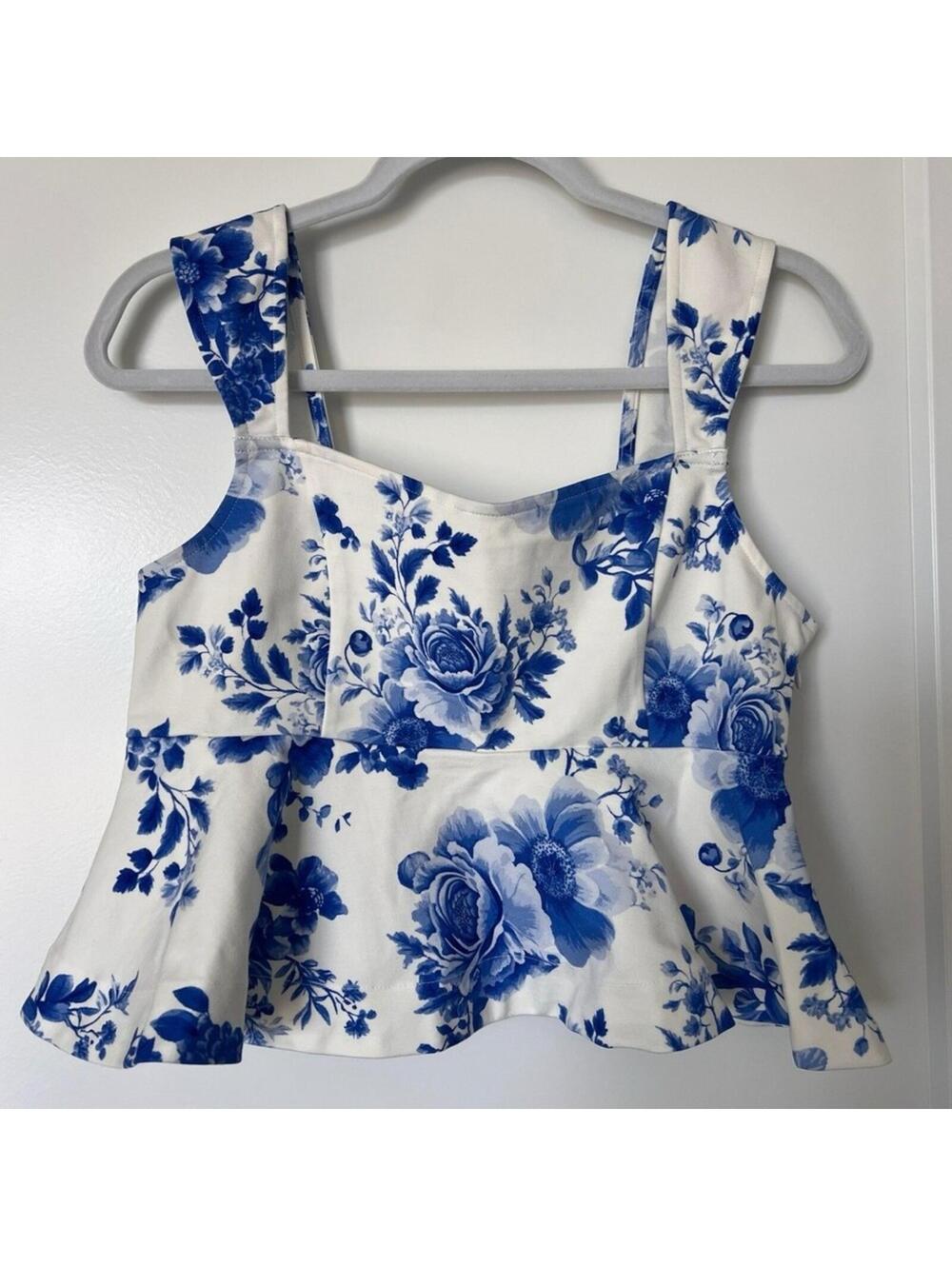 MAEVE Square-Neck Peplum Tank Top - Blue Pattern by Anthropologie. NWOT!